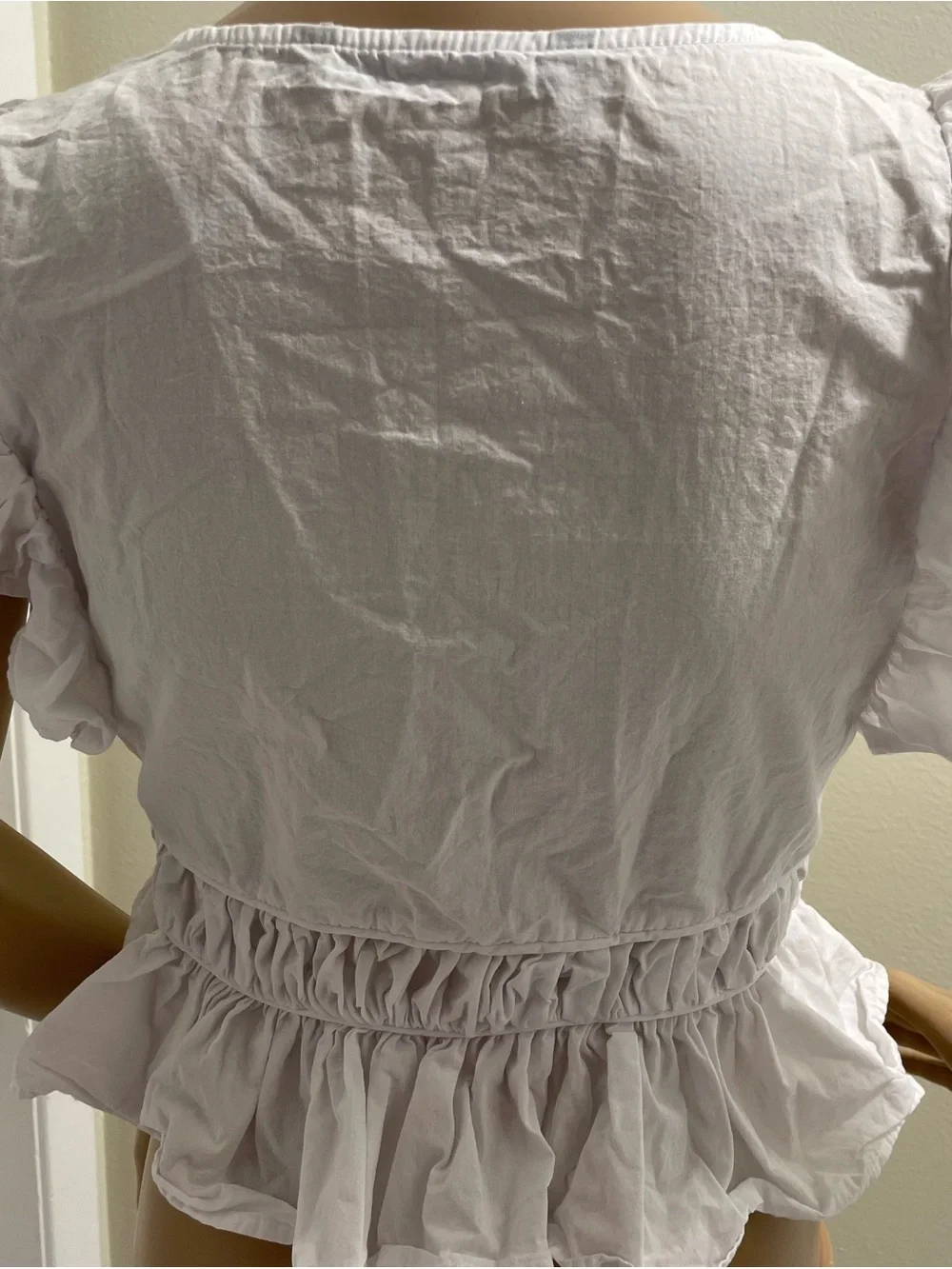 Zara White V-Neck Tie-Front Ruffle Sleeve Top